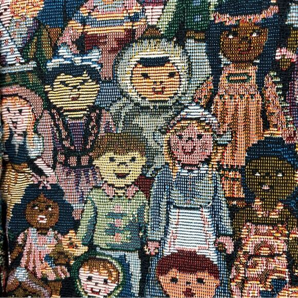 Vintage 90s Vest Tapestry Waistcoat International Children Around World Teacher - Picture 9 of 10